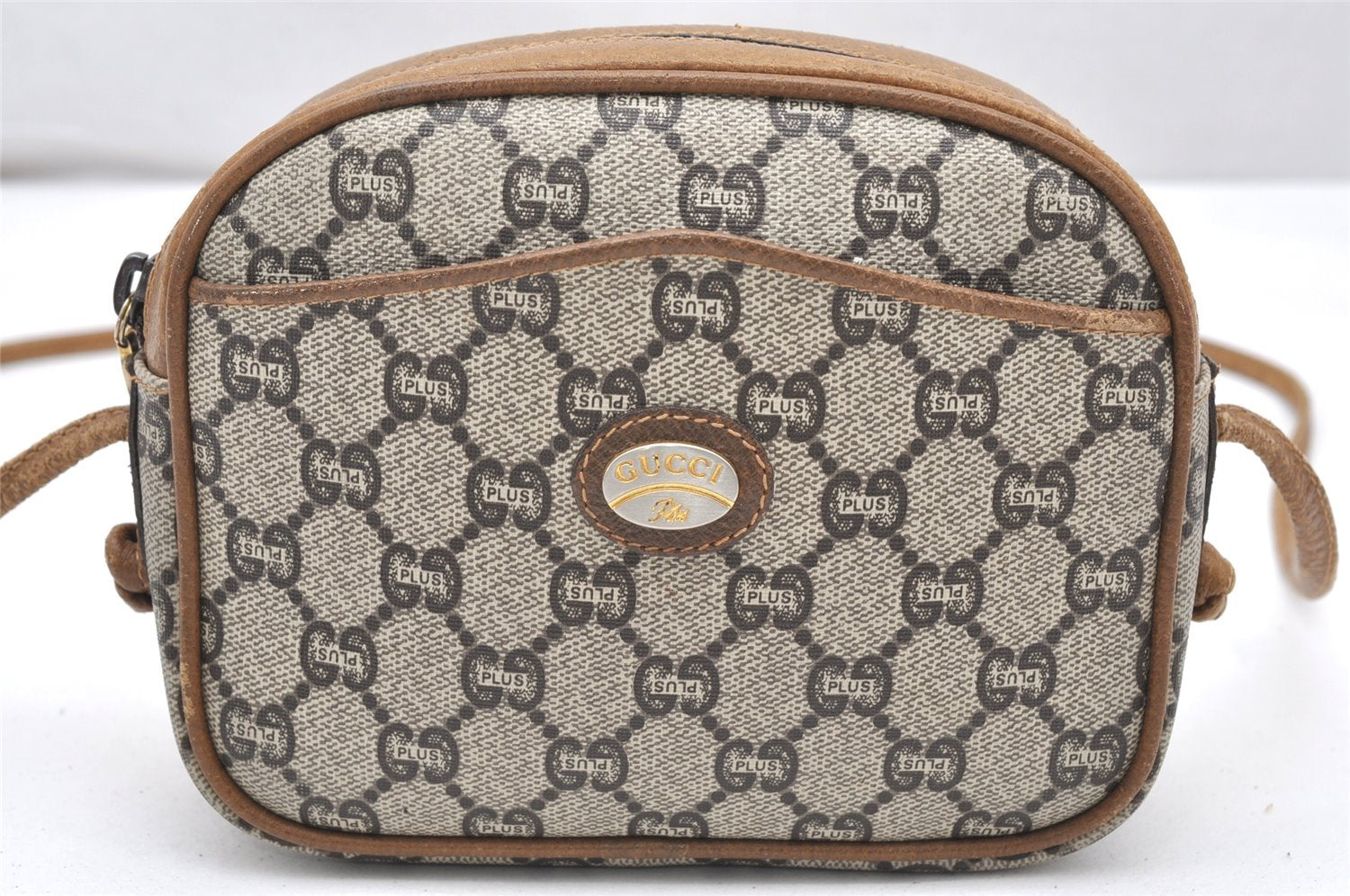 Authentic GUCCI GG Plus Shoulder Cross Body Bag GG PVC Leather Brown Junk 4898K