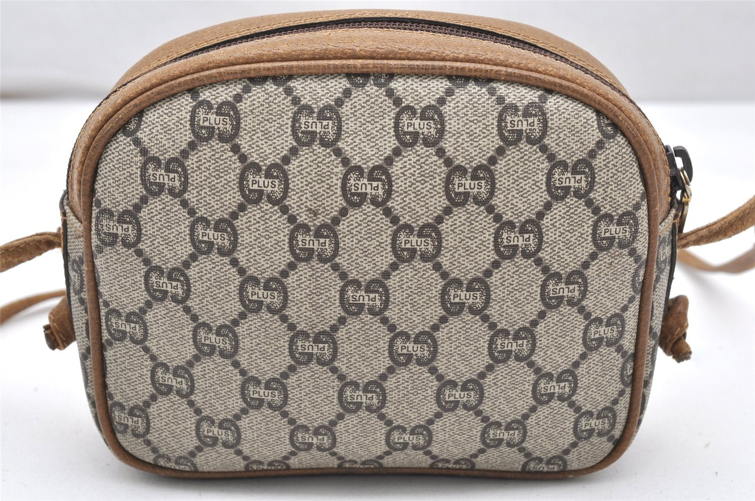 Authentic GUCCI GG Plus Shoulder Cross Body Bag GG PVC Leather Brown Junk 4898K