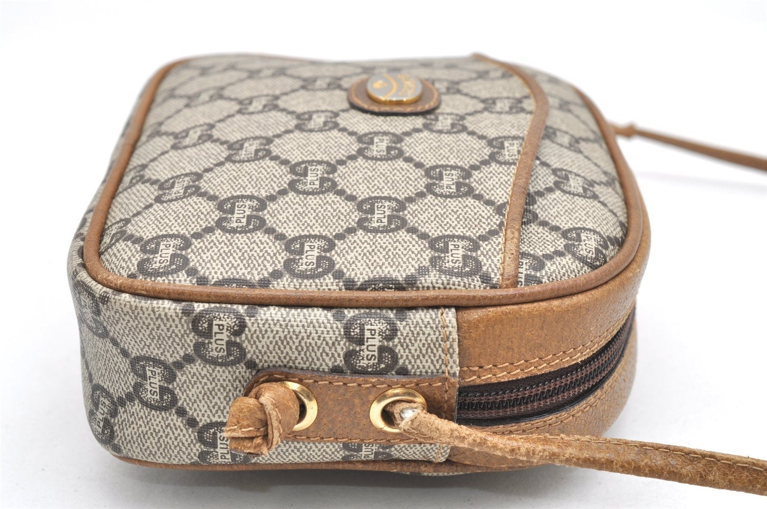 Authentic GUCCI GG Plus Shoulder Cross Body Bag GG PVC Leather Brown Junk 4898K