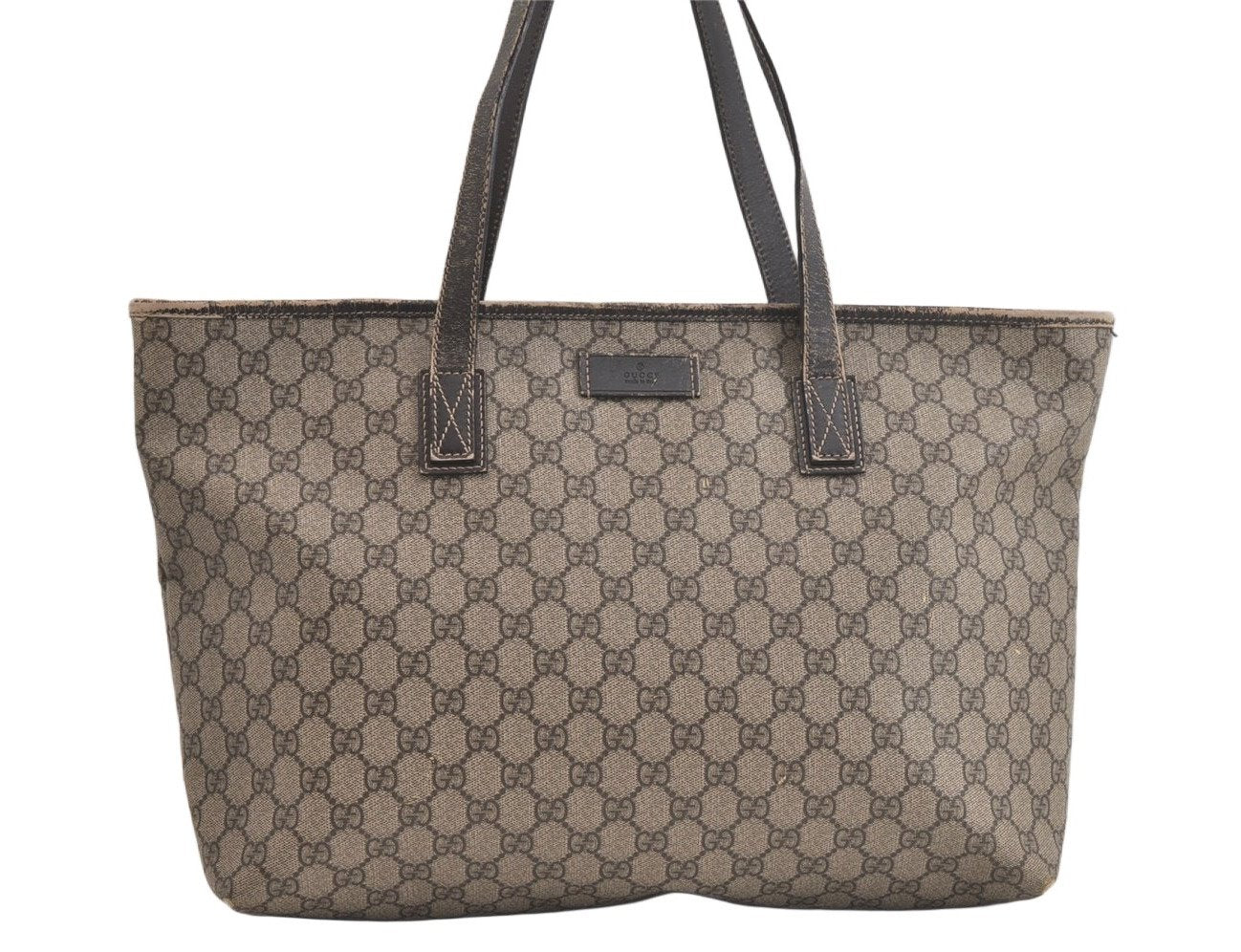 Authentic GUCCI Vintage Shoulder Tote Bag GG PVC Leather 211137 Brown 4899K