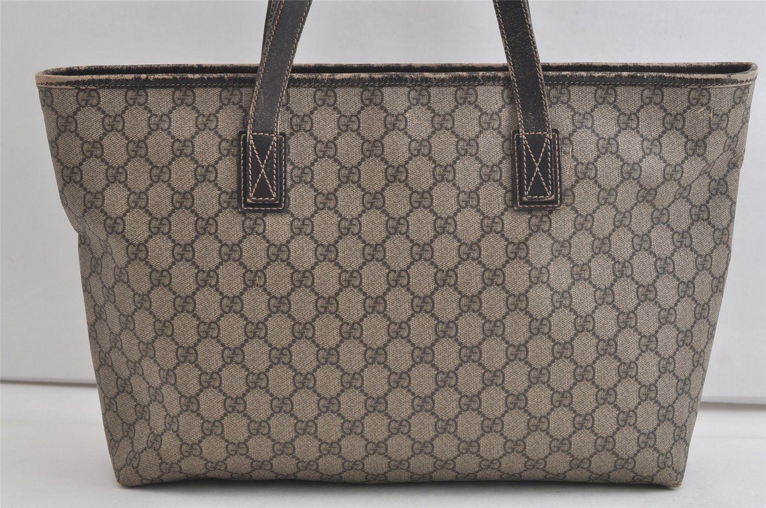 Authentic GUCCI Vintage Shoulder Tote Bag GG PVC Leather 211137 Brown 4899K