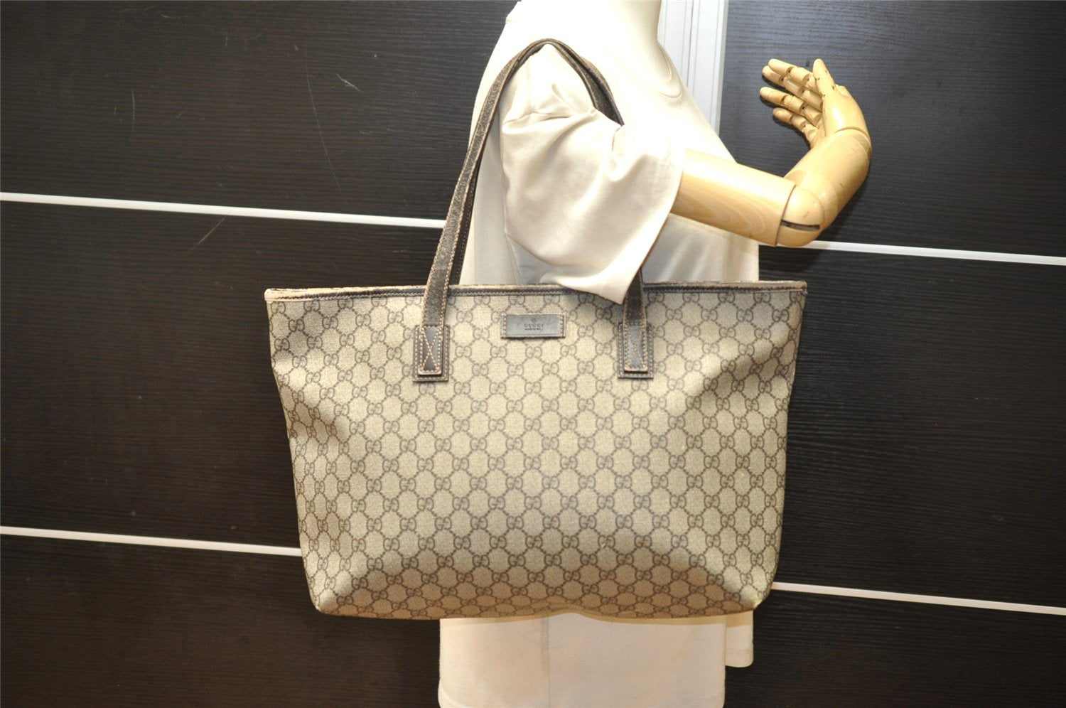 Authentic GUCCI Vintage Shoulder Tote Bag GG PVC Leather 211137 Brown 4899K