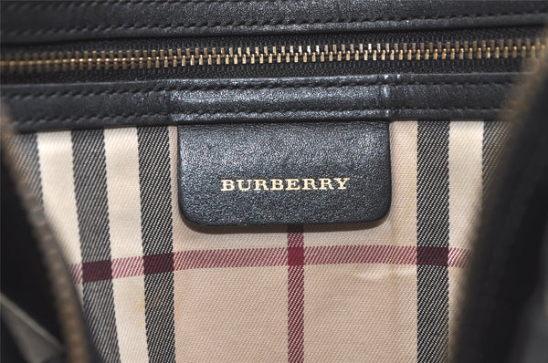 Authentic BURBERRY Vintage Leather Tote Hand Bag Black 4900K