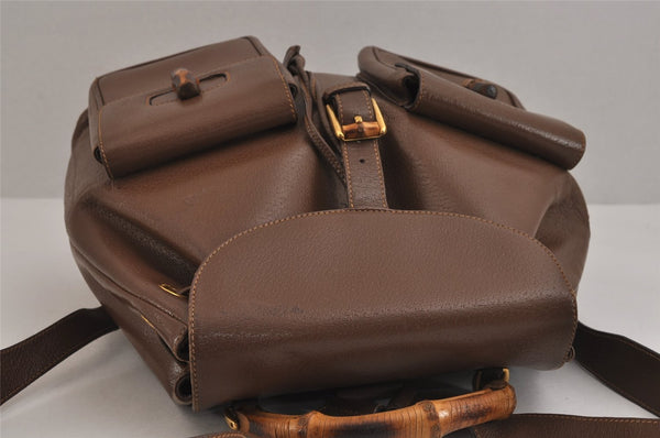 Authentic GUCCI Bamboo Vintage Drawstring Backpack Leather Brown 4902J