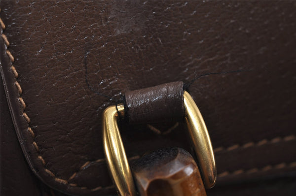 Authentic GUCCI Bamboo Vintage Drawstring Backpack Leather Brown 4902J