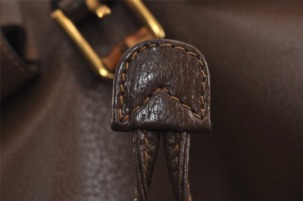 Authentic GUCCI Bamboo Vintage Drawstring Backpack Leather Brown 4902J