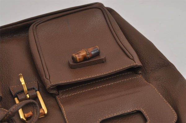 Authentic GUCCI Bamboo Vintage Drawstring Backpack Leather Brown 4902J