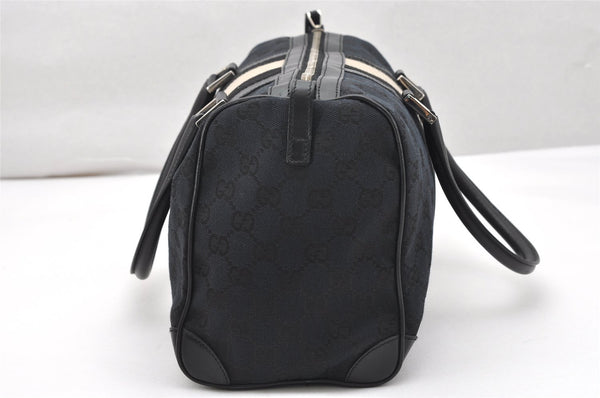 Authentic GUCCI Sherry Line Hand Boston Bag GG Canvas Leather Black 4903K