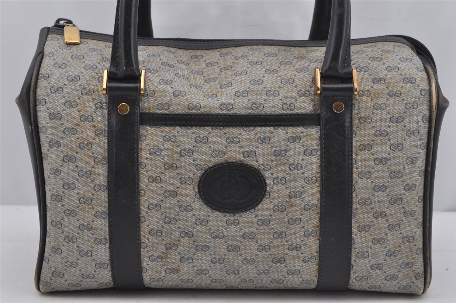 Authentic GUCCI Micro GG PVC Leather Hand Boston Bag Purse Navy Blue Junk 4904J