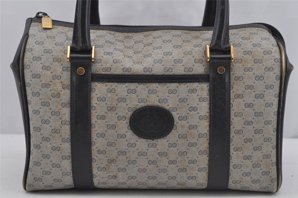 Authentic GUCCI Micro GG PVC Leather Hand Boston Bag Purse Navy Blue Junk 4904J