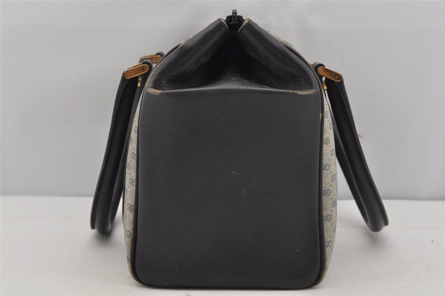 Authentic GUCCI Micro GG PVC Leather Hand Boston Bag Purse Navy Blue Junk 4904J