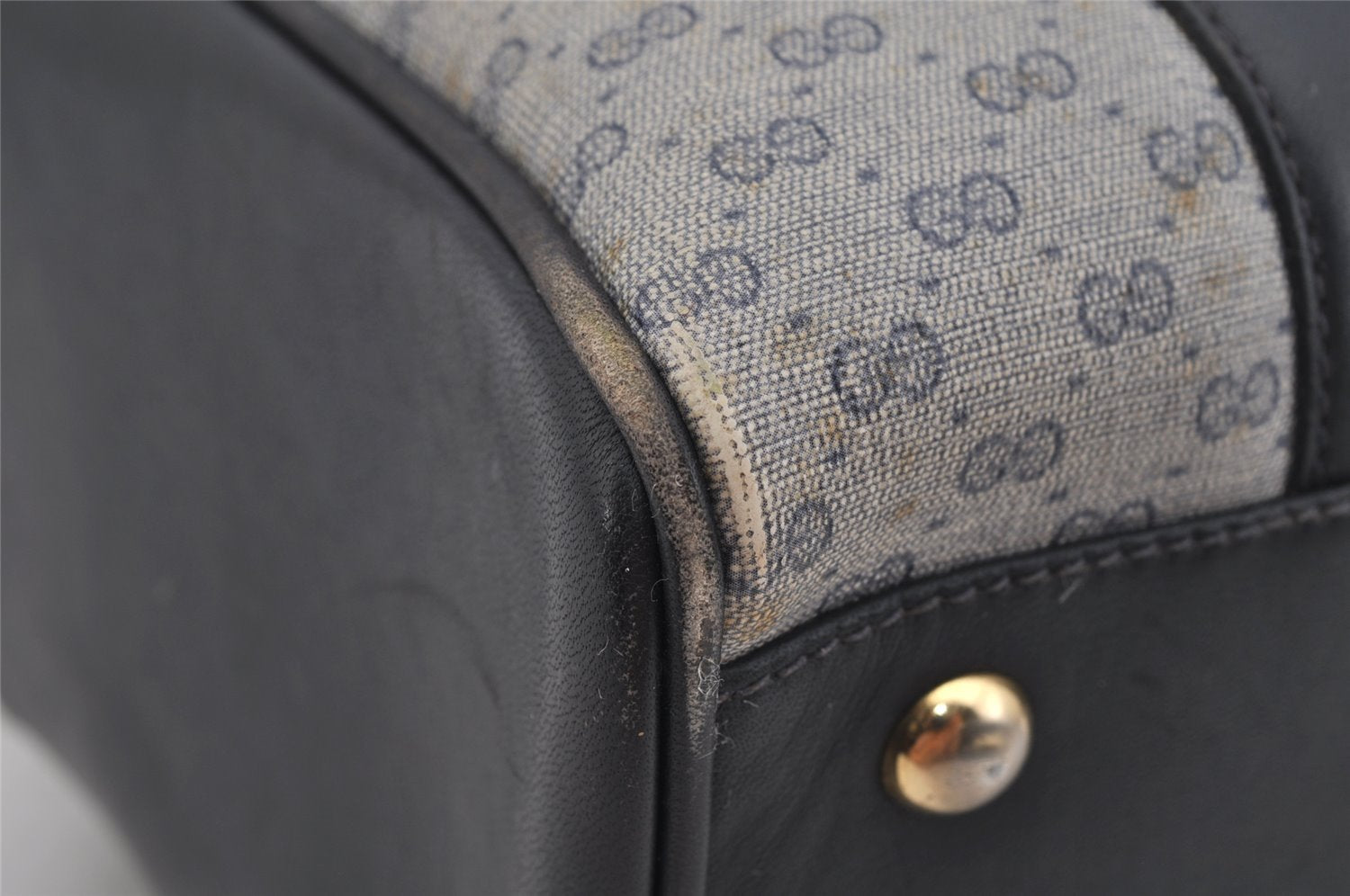 Authentic GUCCI Micro GG PVC Leather Hand Boston Bag Purse Navy Blue Junk 4904J