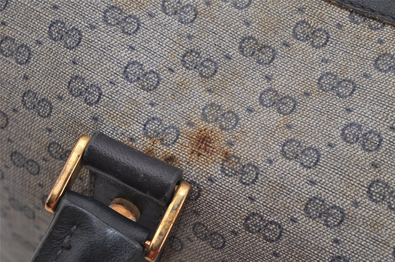 Authentic GUCCI Micro GG PVC Leather Hand Boston Bag Purse Navy Blue Junk 4904J