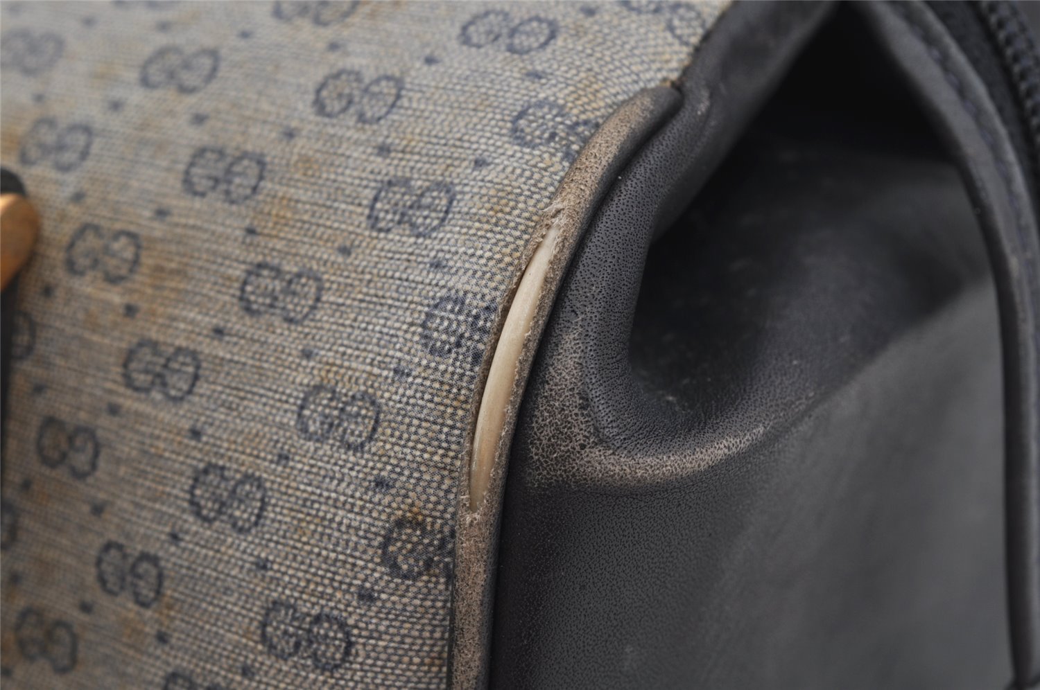 Authentic GUCCI Micro GG PVC Leather Hand Boston Bag Purse Navy Blue Junk 4904J