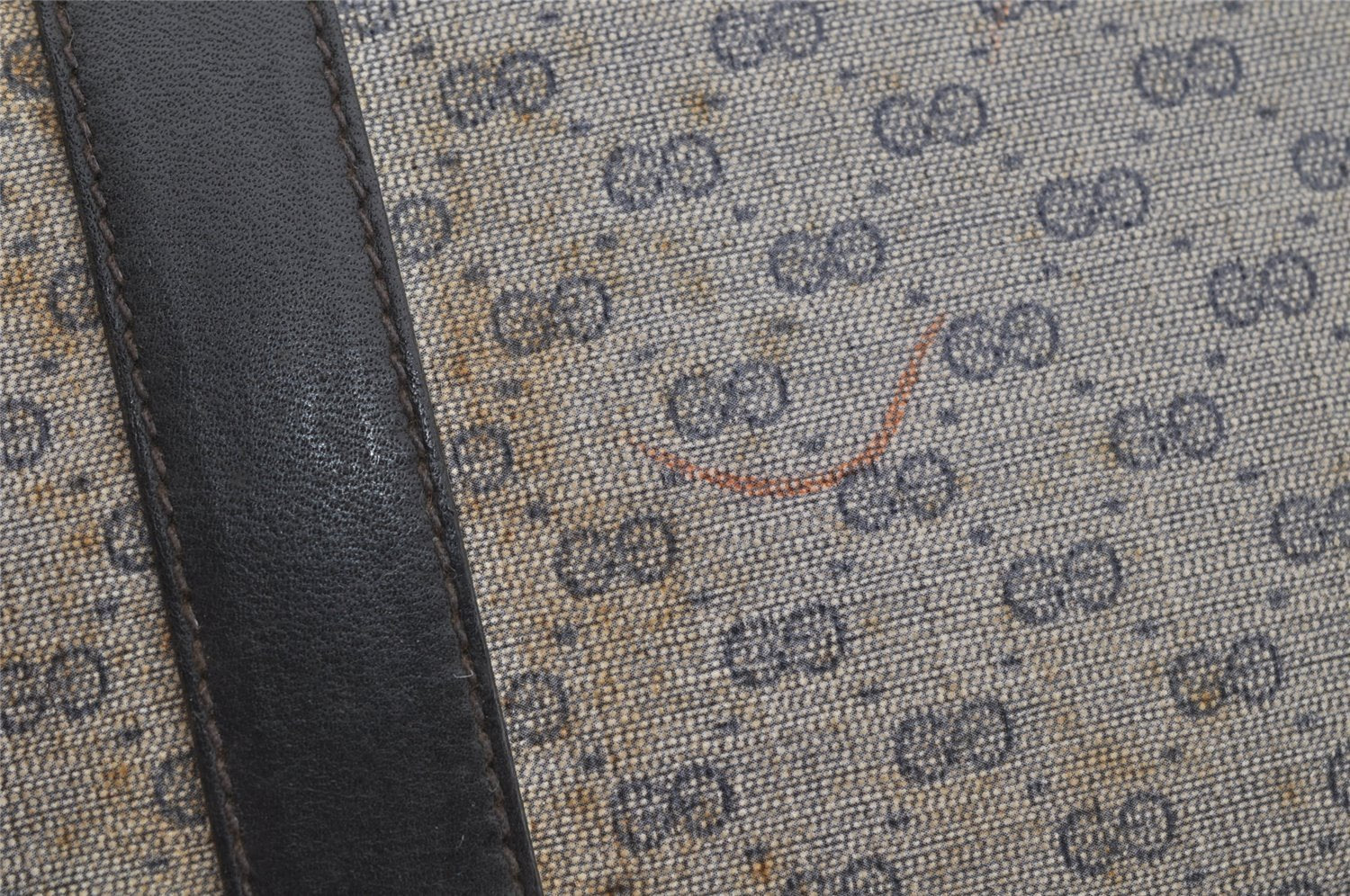 Authentic GUCCI Micro GG PVC Leather Hand Boston Bag Purse Navy Blue Junk 4904J