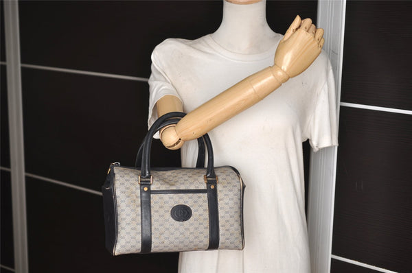 Authentic GUCCI Micro GG PVC Leather Hand Boston Bag Purse Navy Blue Junk 4904J