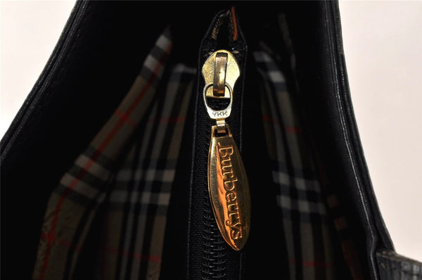 Authentic Burberrys Vintage Leather Shoulder Hand Bag Black 4904K