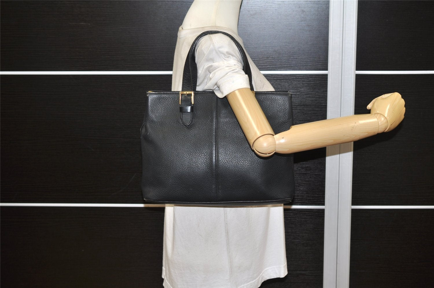Authentic Burberrys Vintage Leather Shoulder Hand Bag Black 4904K