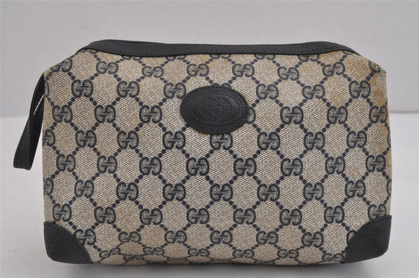 Authentic GUCCI Clutch Hand Bag Purse GG PVC Leather Navy Blue Junk 4905J