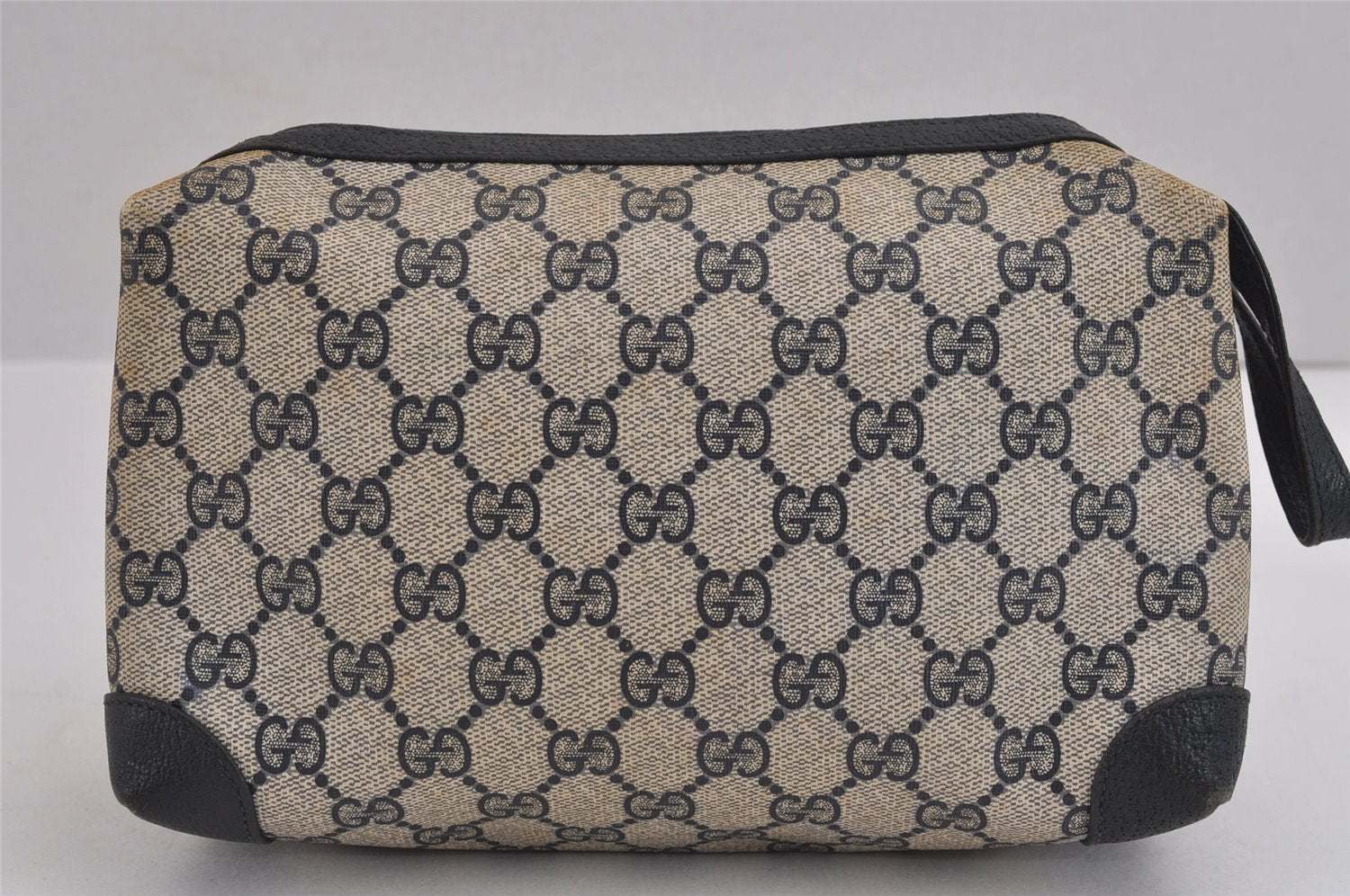 Authentic GUCCI Clutch Hand Bag Purse GG PVC Leather Navy Blue Junk 4905J