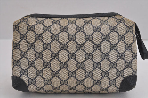 Authentic GUCCI Clutch Hand Bag Purse GG PVC Leather Navy Blue Junk 4905J