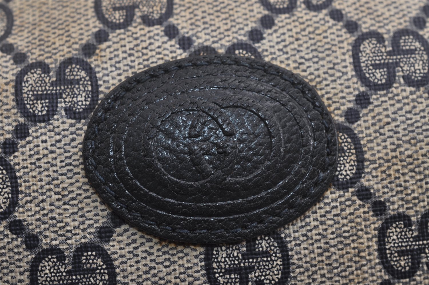 Authentic GUCCI Clutch Hand Bag Purse GG PVC Leather Navy Blue Junk 4905J