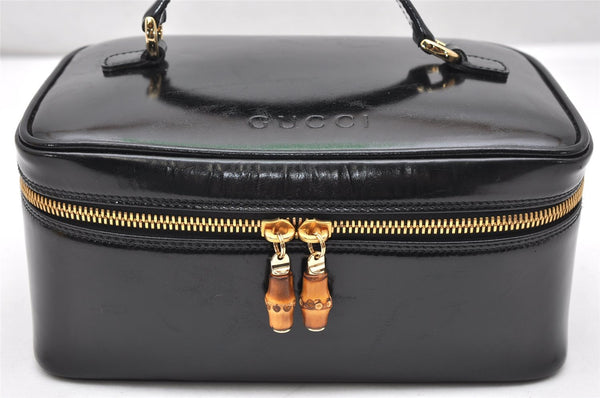 Authentic GUCCI Vintage Bamboo Vanity Hand Bag Purse Enamel Black 4905K