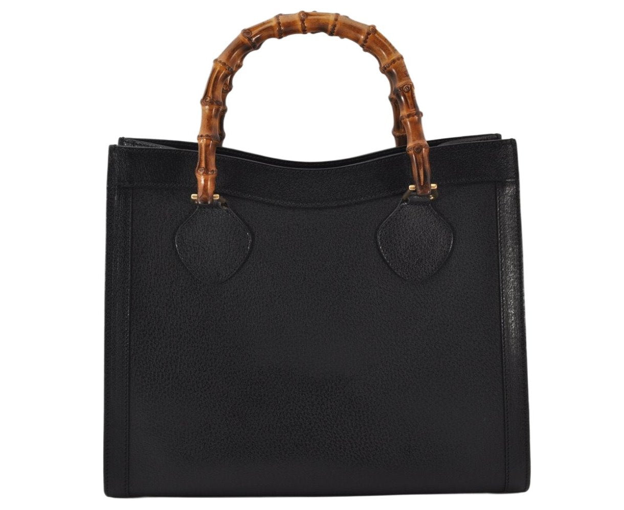 Authentic GUCCI Vintage Bamboo Hand Bag Leather Black Junk 4907K