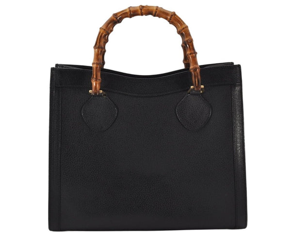 Authentic GUCCI Vintage Bamboo Hand Bag Leather Black Junk 4907K