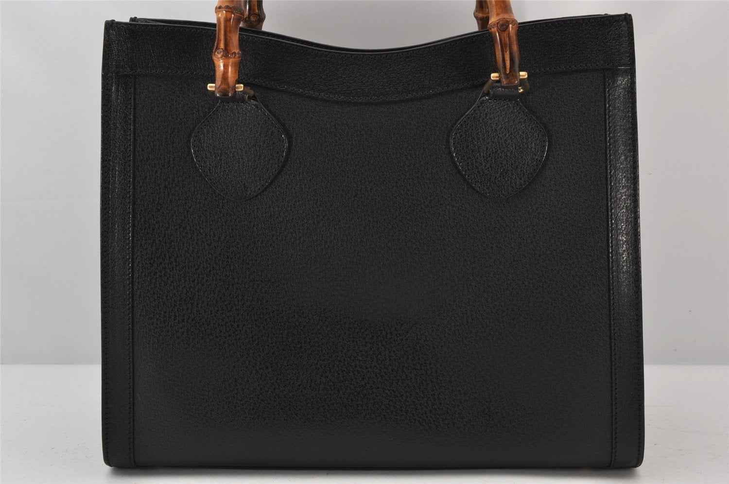Authentic GUCCI Vintage Bamboo Hand Bag Leather Black Junk 4907K