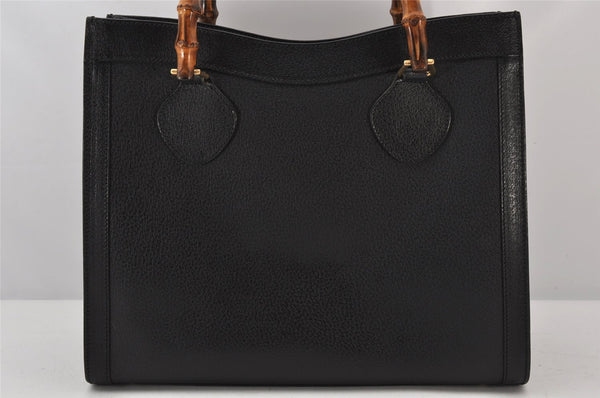 Authentic GUCCI Vintage Bamboo Hand Bag Leather Black Junk 4907K