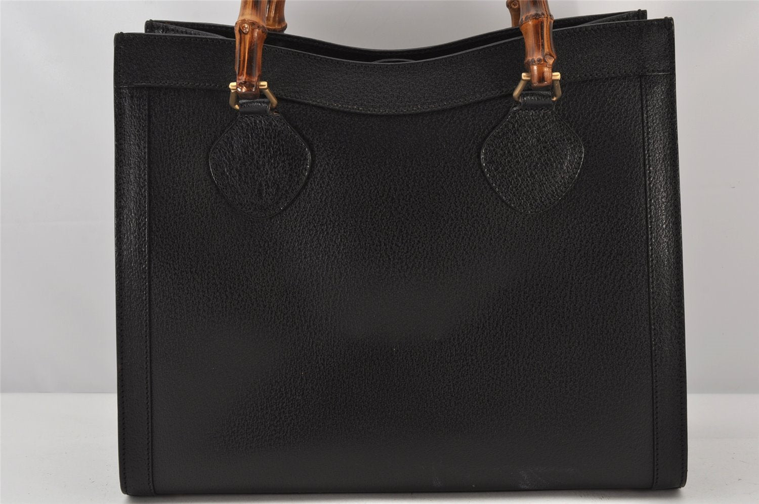 Authentic GUCCI Vintage Bamboo Hand Bag Leather Black Junk 4907K