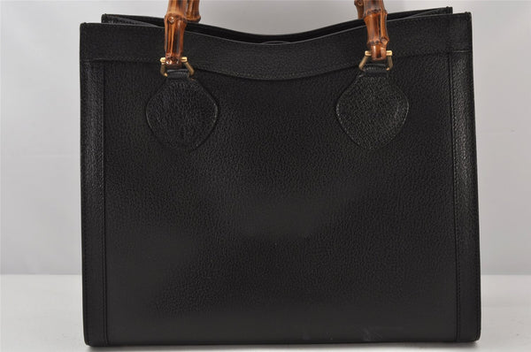Authentic GUCCI Vintage Bamboo Hand Bag Leather Black Junk 4907K