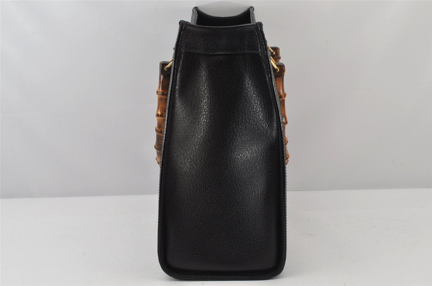 Authentic GUCCI Vintage Bamboo Hand Bag Leather Black Junk 4907K