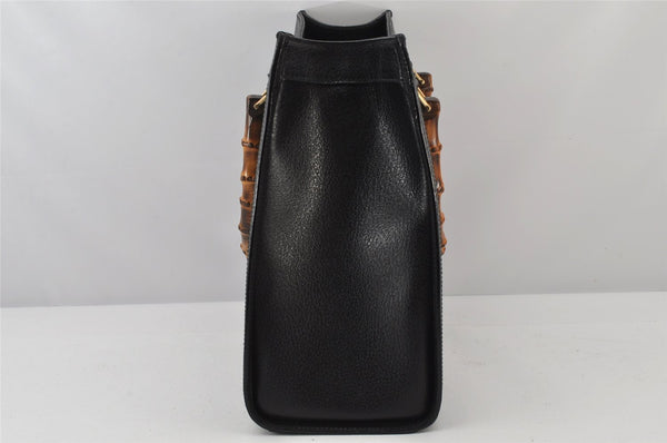 Authentic GUCCI Vintage Bamboo Hand Bag Leather Black Junk 4907K