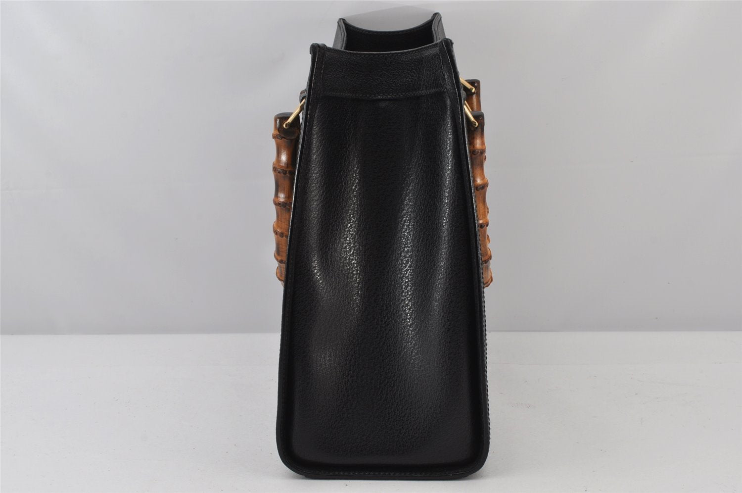 Authentic GUCCI Vintage Bamboo Hand Bag Leather Black Junk 4907K