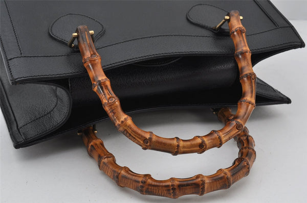 Authentic GUCCI Vintage Bamboo Hand Bag Leather Black Junk 4907K