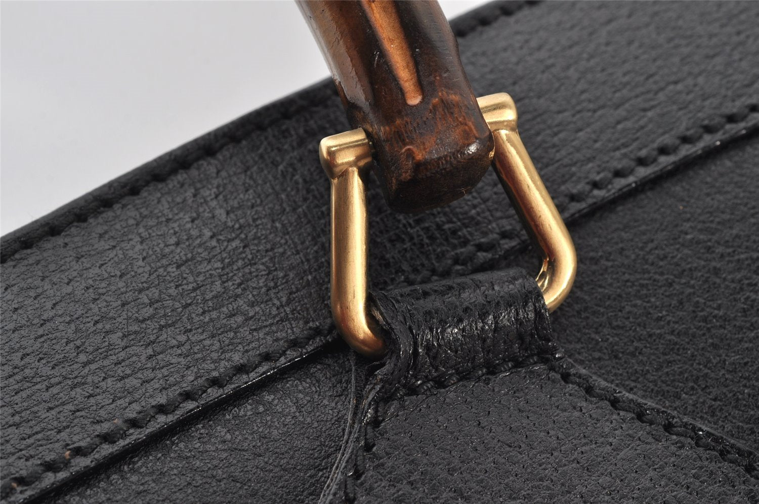 Authentic GUCCI Vintage Bamboo Hand Bag Leather Black Junk 4907K