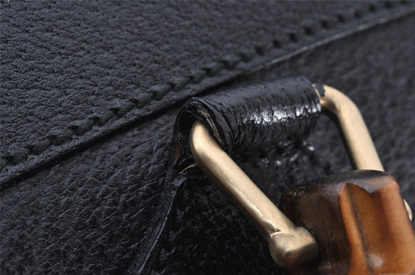 Authentic GUCCI Vintage Bamboo Hand Bag Leather Black Junk 4907K