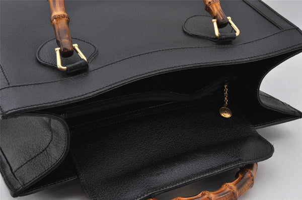 Authentic GUCCI Vintage Bamboo Hand Bag Leather Black Junk 4907K