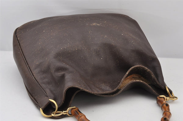 Authentic GUCCI Bamboo 2Way Shoulder Bag Leather Brown Junk 4908K