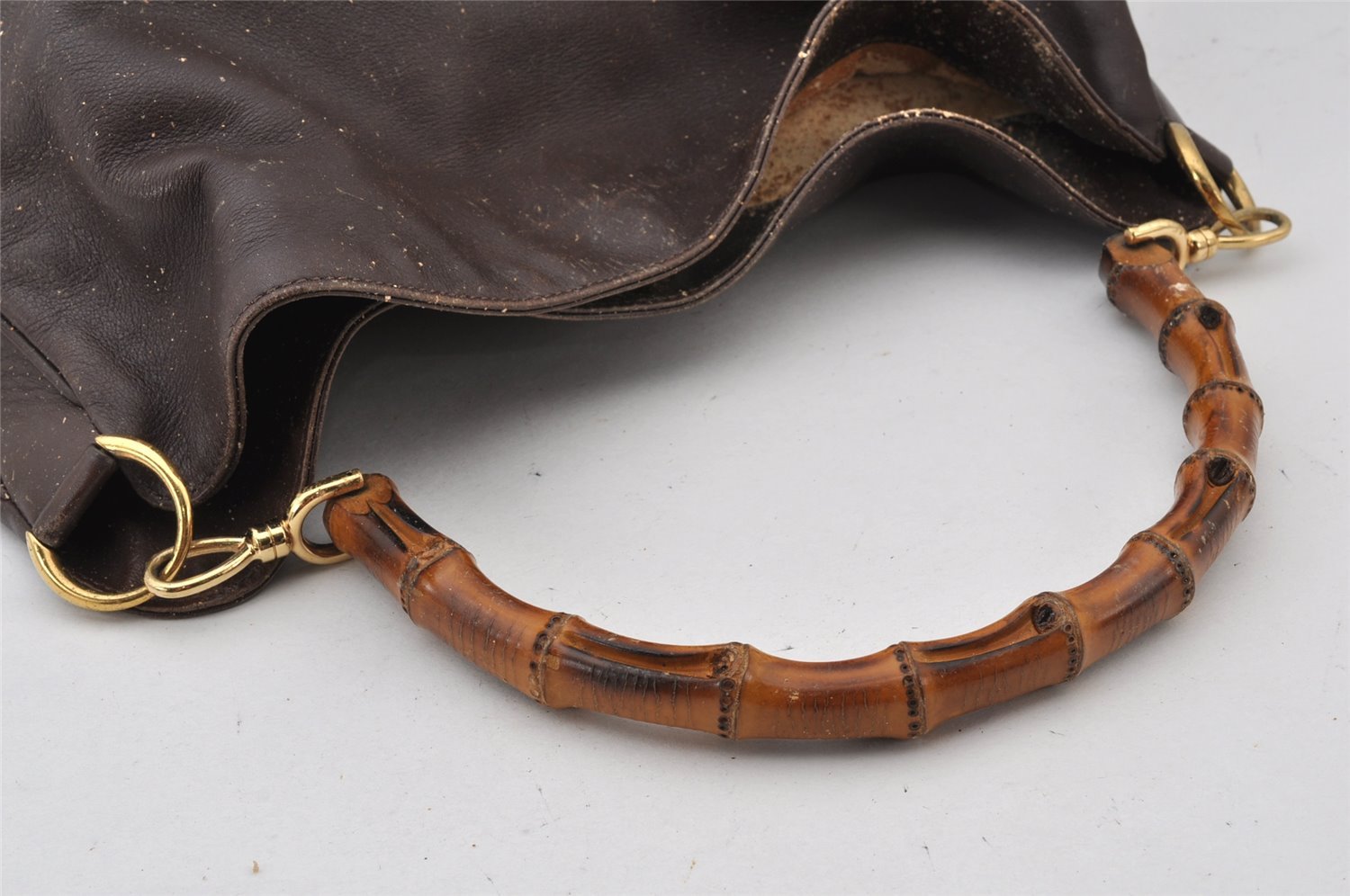 Authentic GUCCI Bamboo 2Way Shoulder Bag Leather Brown Junk 4908K
