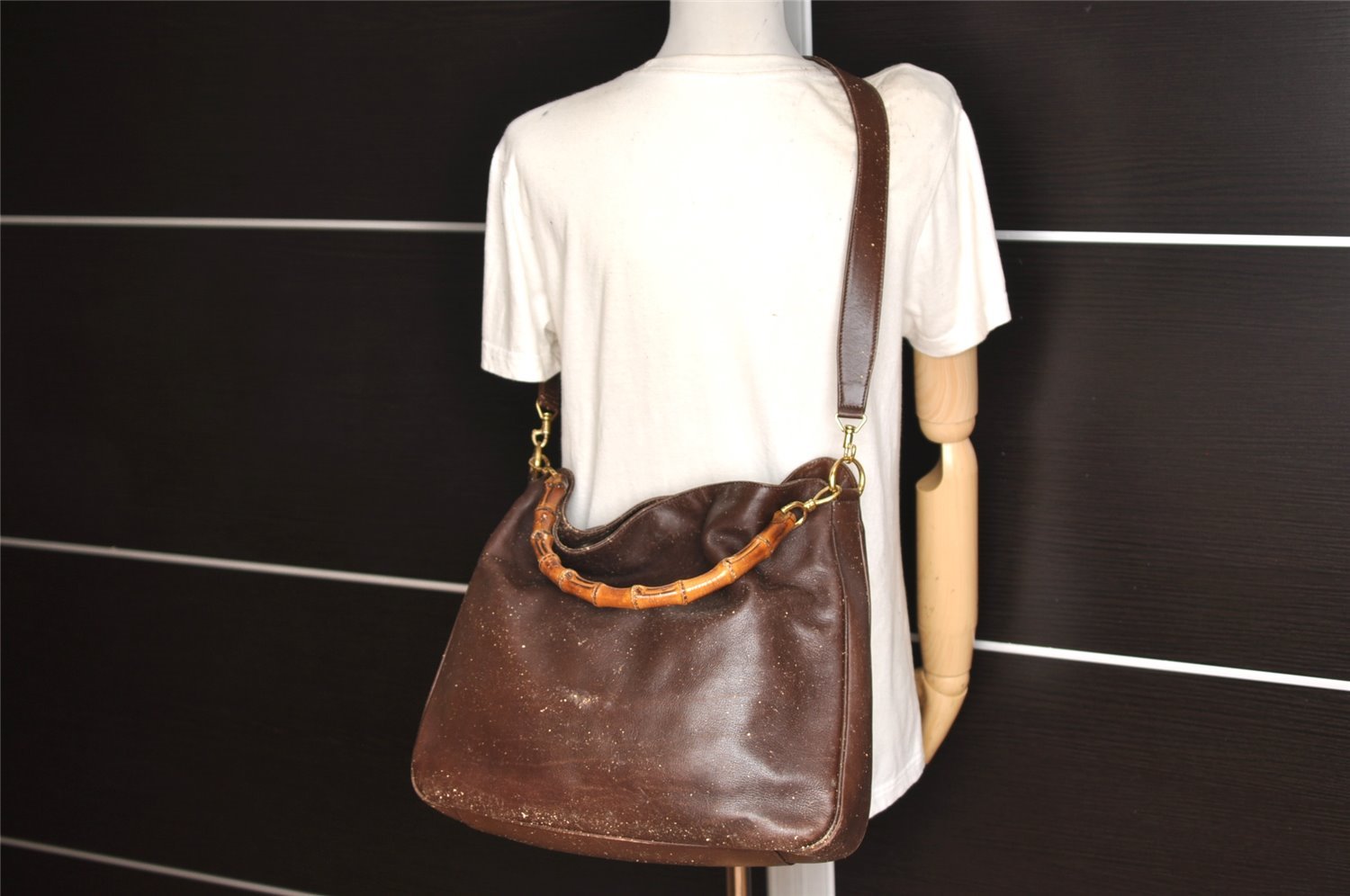 Authentic GUCCI Bamboo 2Way Shoulder Bag Leather Brown Junk 4908K