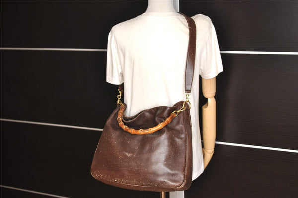 Authentic GUCCI Bamboo 2Way Shoulder Bag Leather Brown Junk 4908K