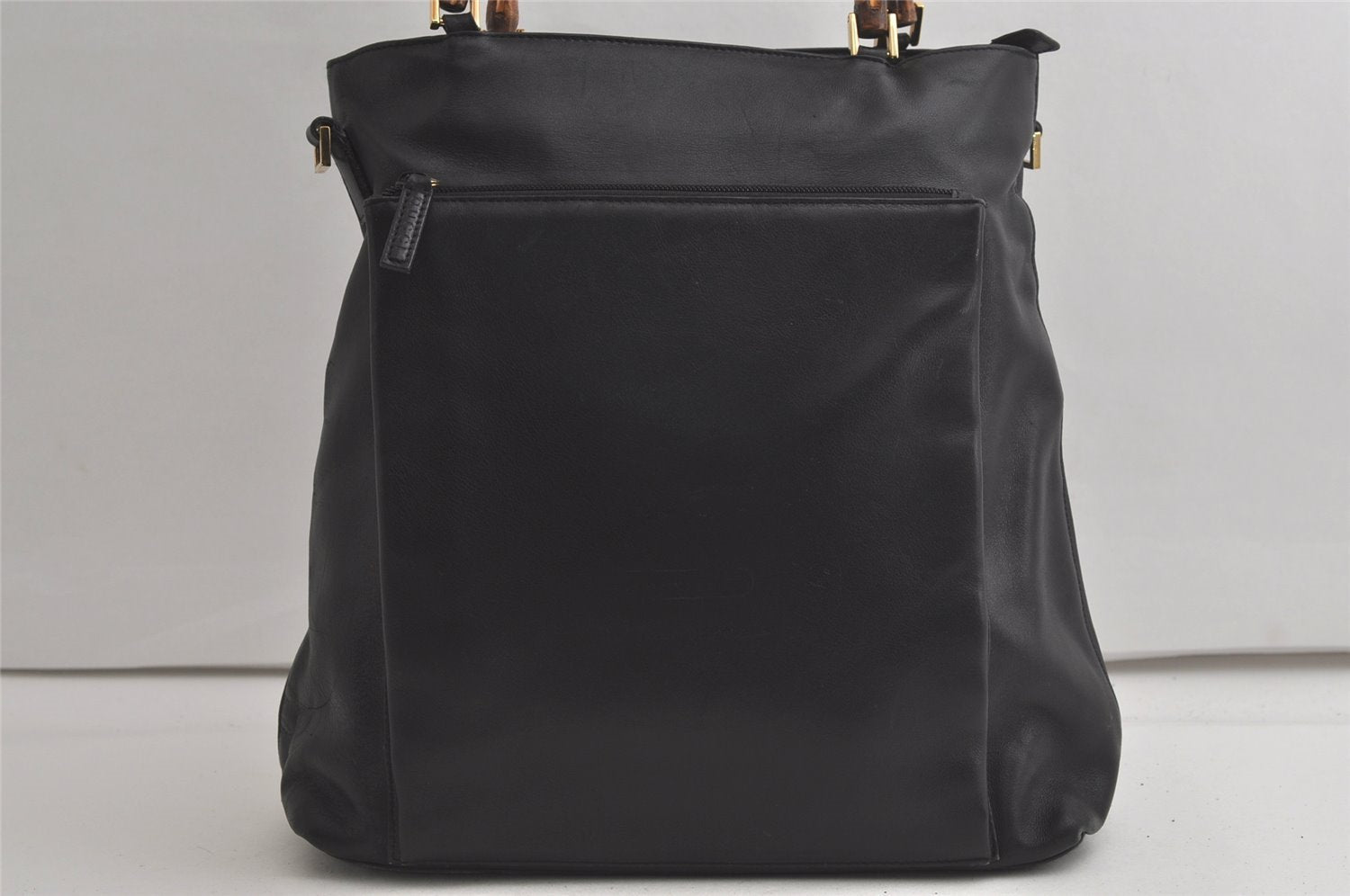 Authentic GUCCI Vintage Bamboo 2Way Shoulder Tote Bag Leather Black Junk 4909K