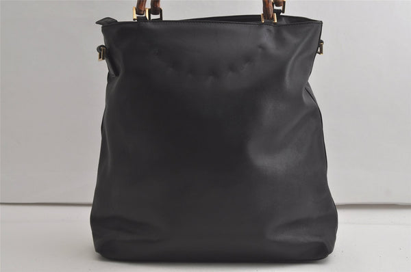 Authentic GUCCI Vintage Bamboo 2Way Shoulder Tote Bag Leather Black Junk 4909K
