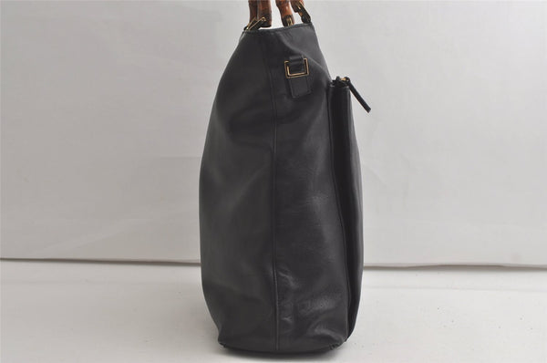 Authentic GUCCI Vintage Bamboo 2Way Shoulder Tote Bag Leather Black Junk 4909K