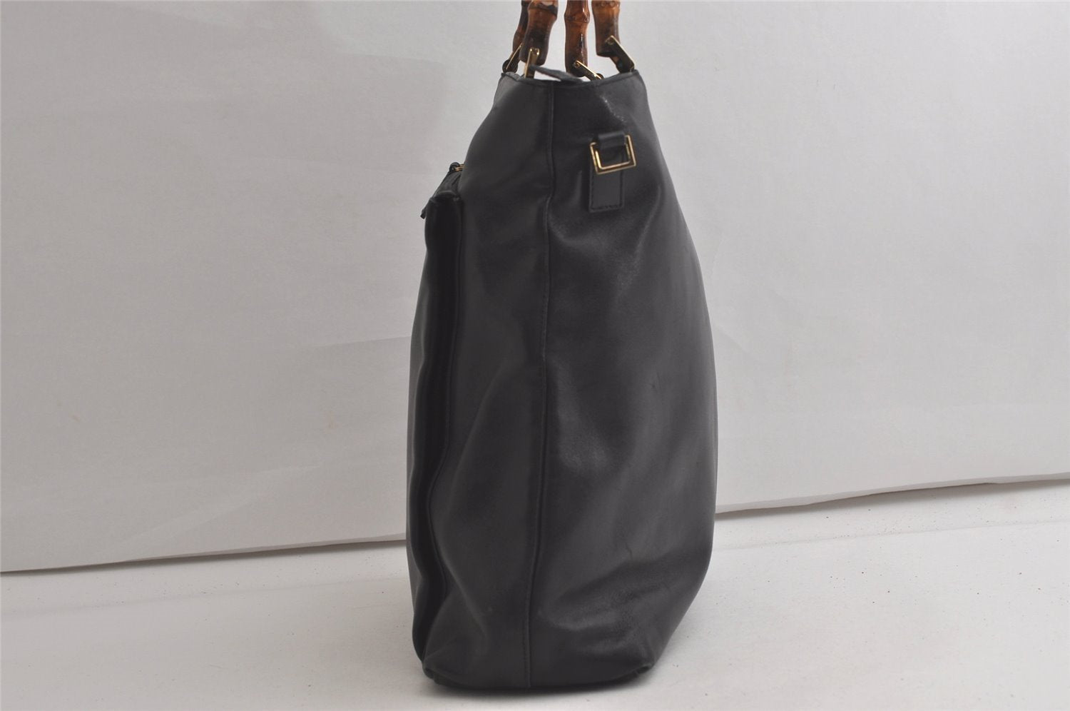 Authentic GUCCI Vintage Bamboo 2Way Shoulder Tote Bag Leather Black Junk 4909K