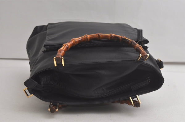 Authentic GUCCI Vintage Bamboo 2Way Shoulder Tote Bag Leather Black Junk 4909K