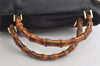 Authentic GUCCI Vintage Bamboo 2Way Shoulder Tote Bag Leather Black Junk 4909K